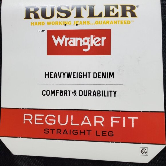 NWT Wrangler Rustler Mens Regular Fit Straight Heavy Duty 100%Cotton Jeans Black - Picture 4 of 5